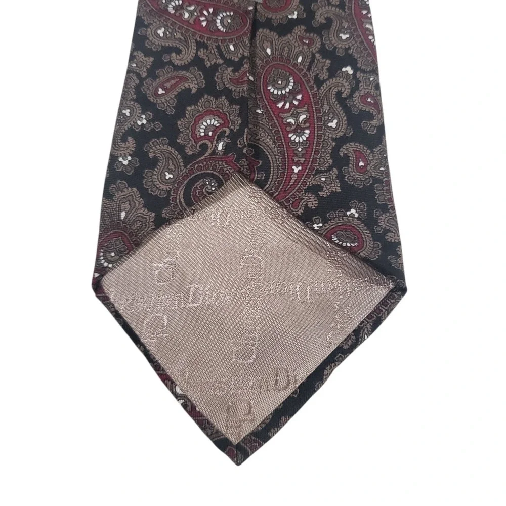Christian Dior Mens‎ Tie Necktie Designer Luxury Black Red Paisley Italian Silk
